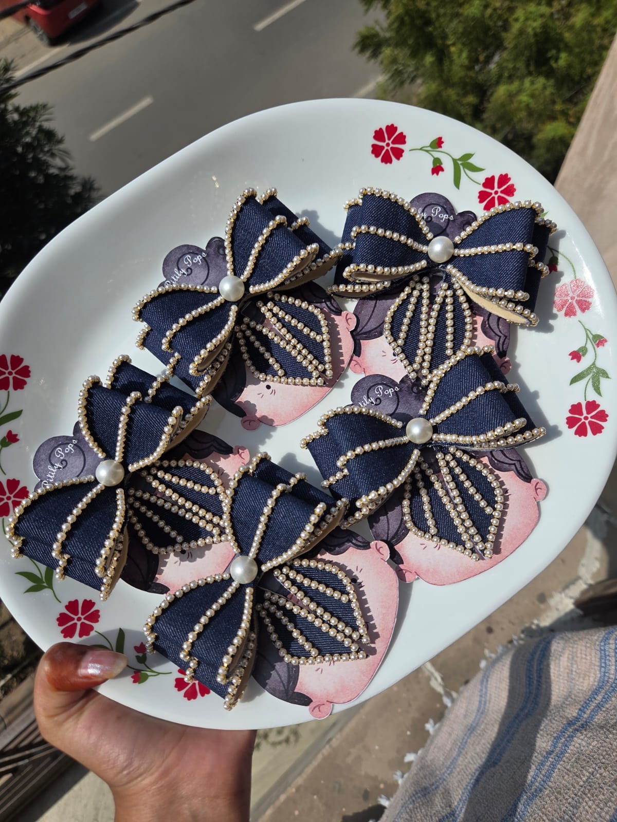 Denim hair bows