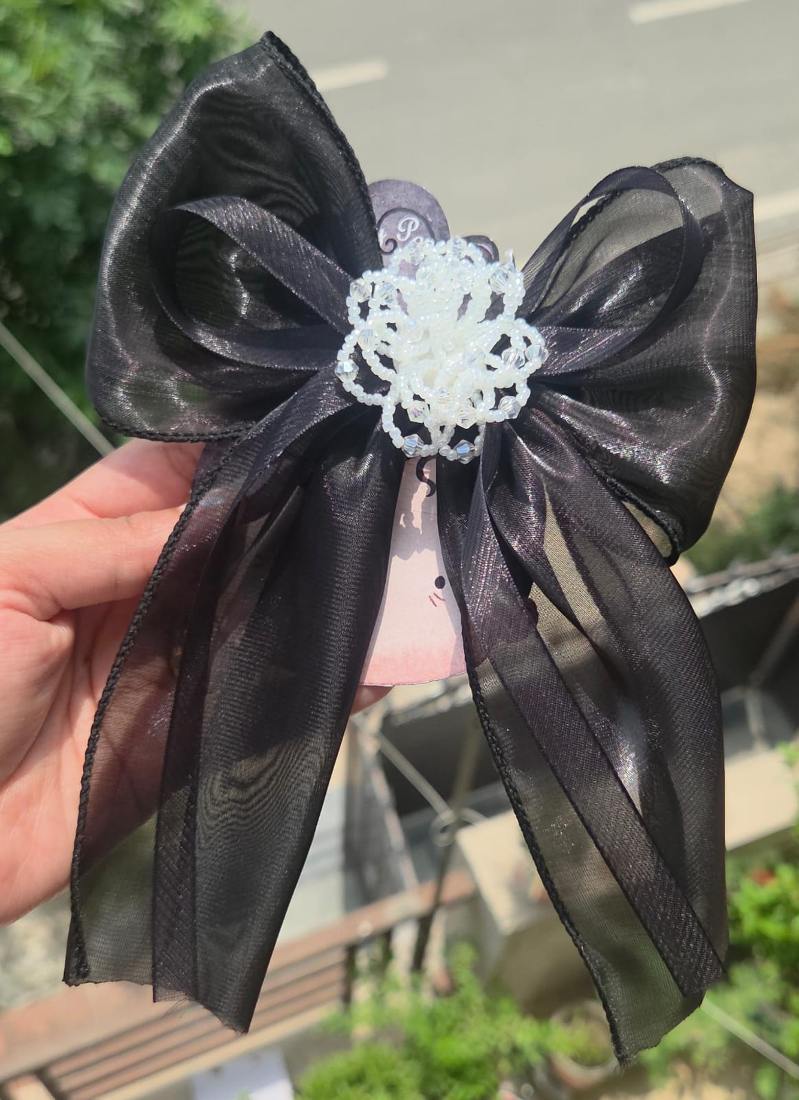 Sophisticated black color organza floral statement clips for secure, elegant hairstyling.