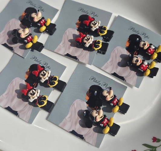 Mickey and Minnie Mouse cartoon character kids hair clips sold in pairs on Pitily Pops display cards