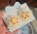 utter yellow mesh flower barrettes with mini glitter ribbon bow for children