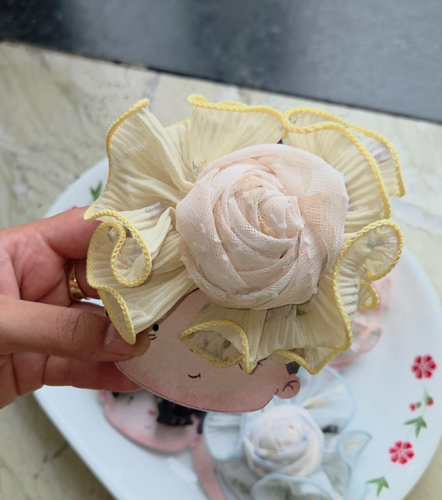 Floral Rosette Alligator Hair Clip – Ruffled Fabric Flower Hair Pin for Women & Girls