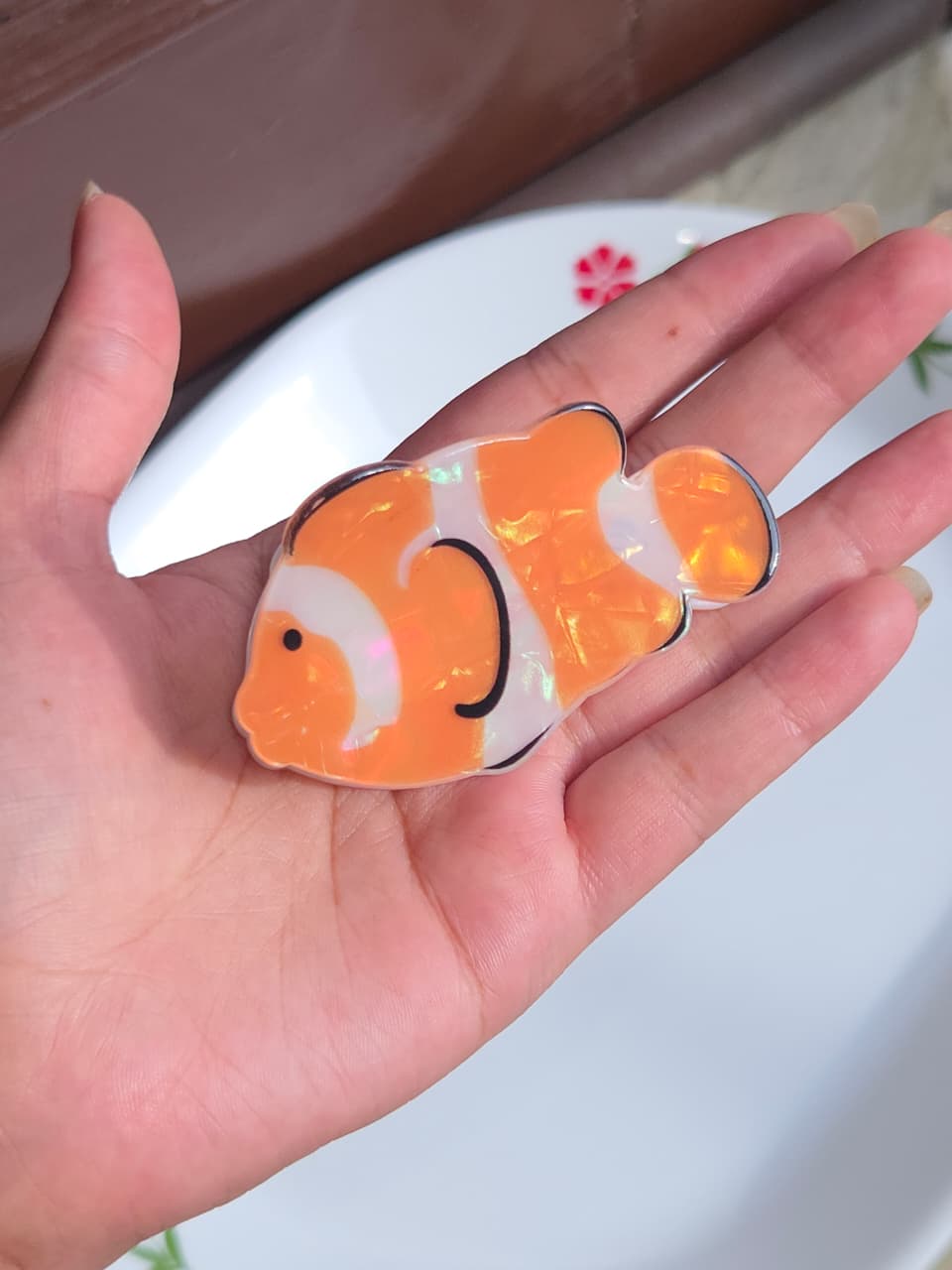    Orange and white clownfish iridescent acrylic hair claw clip
