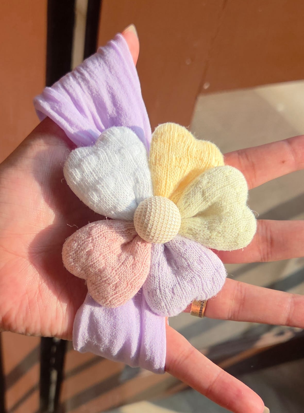    Lilac purple gentle baby headband with colorful fabric flower for baby photo prop

