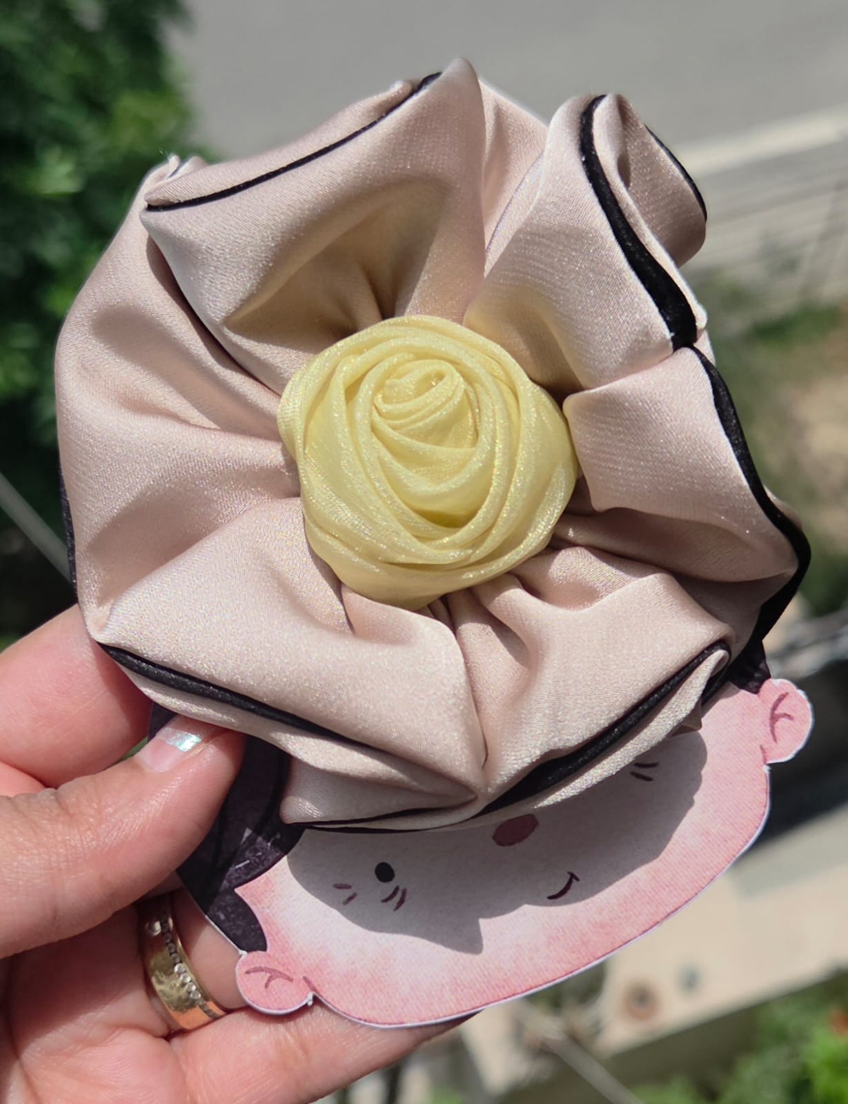 Aesthetic floral hair accessories for women featuring premium satin roses with contrast piping
