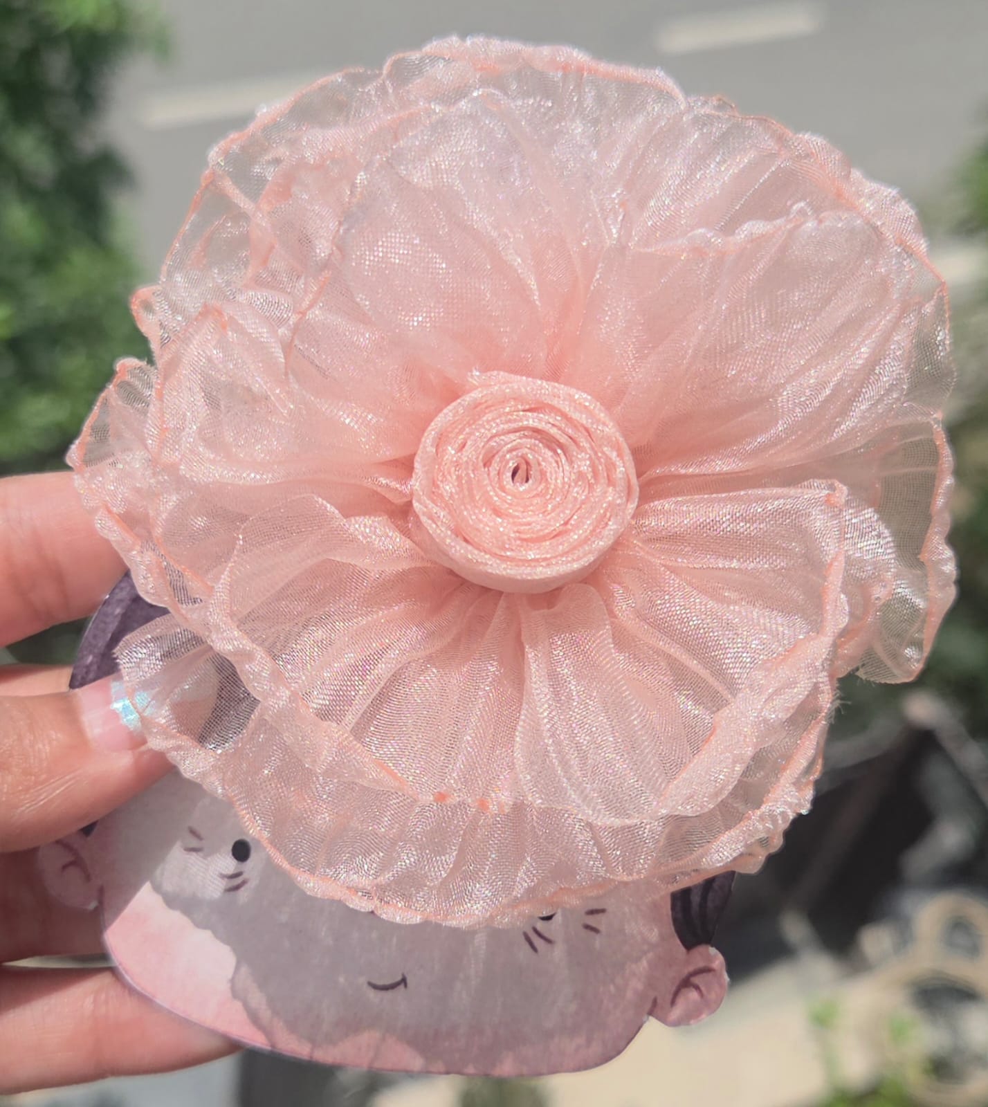 Oversized organza flower hair clips for women and girls, shown in five different soft pastel shades