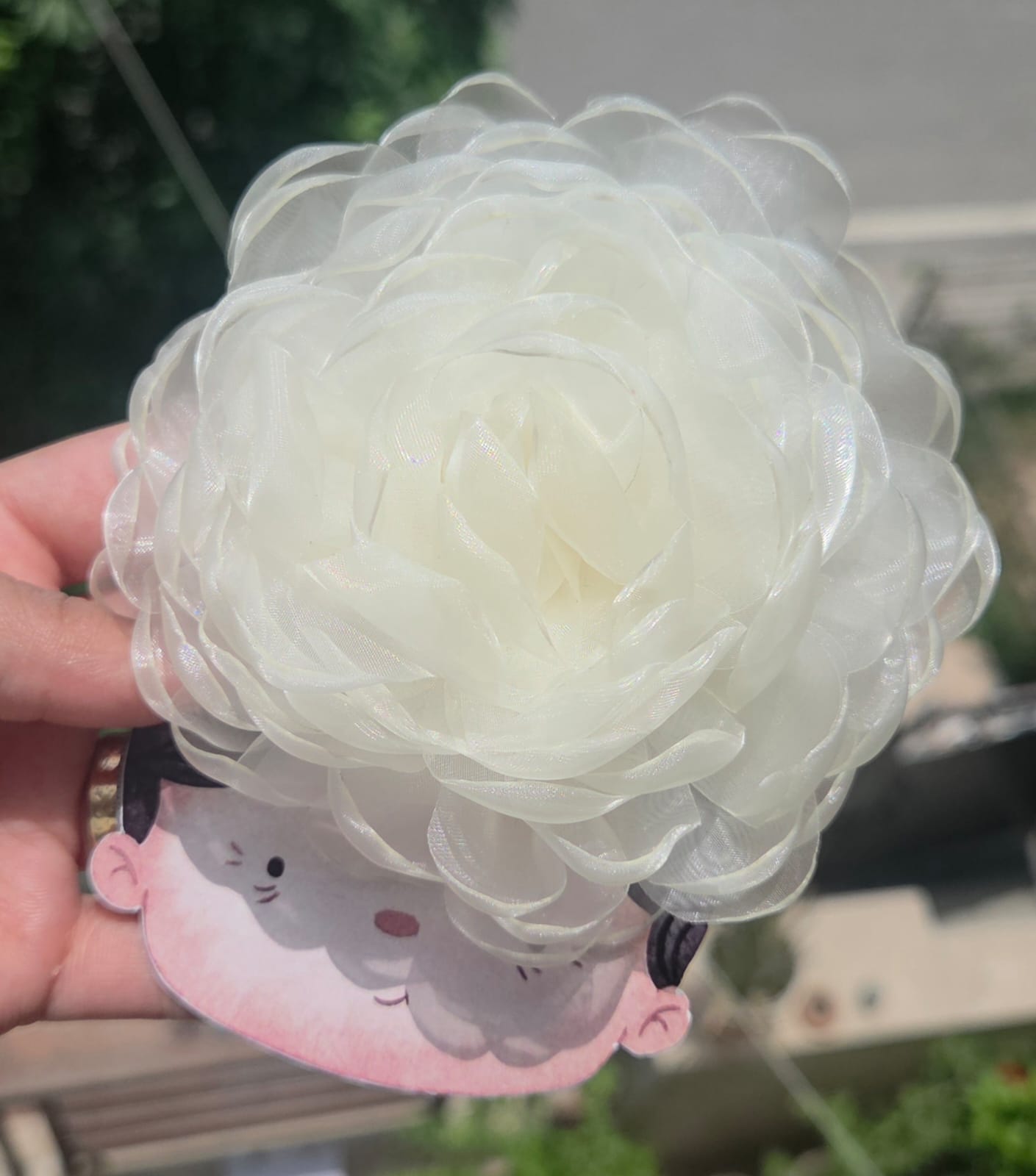 Creamy ivory white organza flower hair accessory ideal for bridal and boho hairstyles.