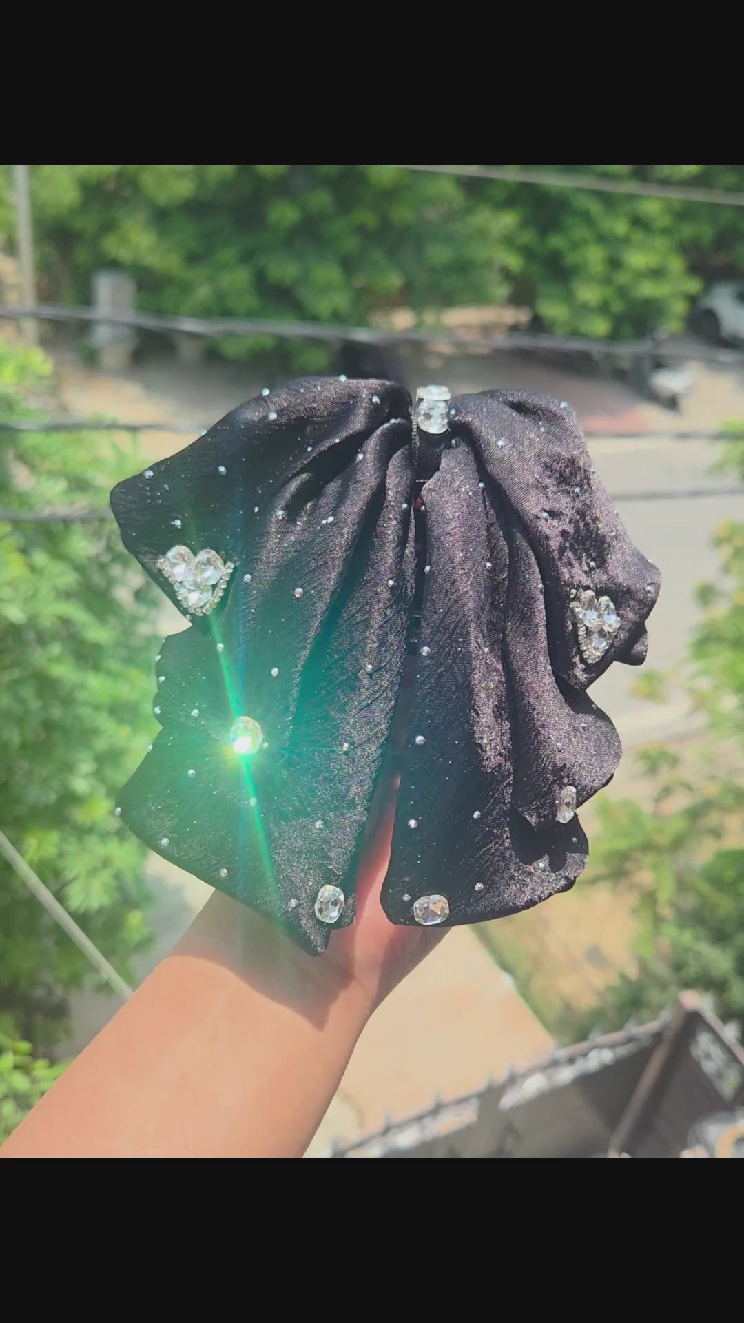 Korean Bow Hair Clutcher | Organza & Velvet Claw Clip with Crystal Embellishments | K-Drama Aesthetic