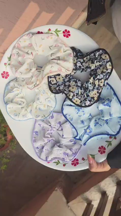 Handmade Floral Scrunchie with Piped Edge - Aesthetic Vintage Floral Prints (5 Colors)