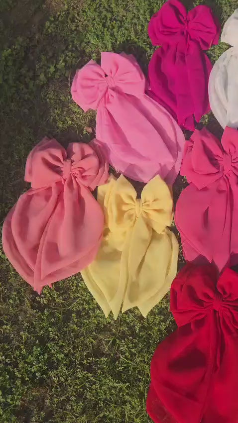Oversized Chiffon Hair Bow Clip with Long Streaming Tails – Elegant Large Hair Bow for Women and Girls