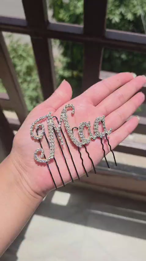 Maa Rhinestone Hair Pin | Crystal Bobby Pin for Bride, Baby Shower & Godh Bharai | Mom to Be Hair Accessory